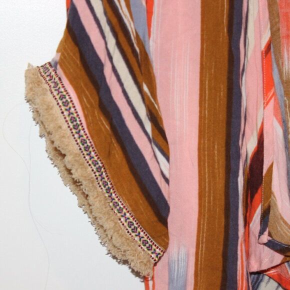 Band of Gypsies Multicolor Stripes Open Front Fringe Kimono Cardigan Size Small - Picture 5 of 9